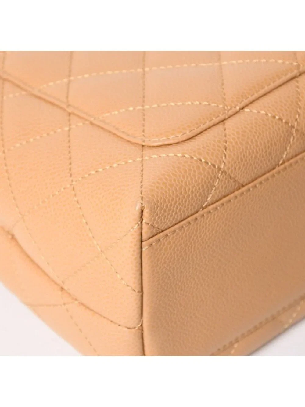 Chanel Top Handle Bag Handbag CC Logo Quilted Caviar Leather Beige Gold